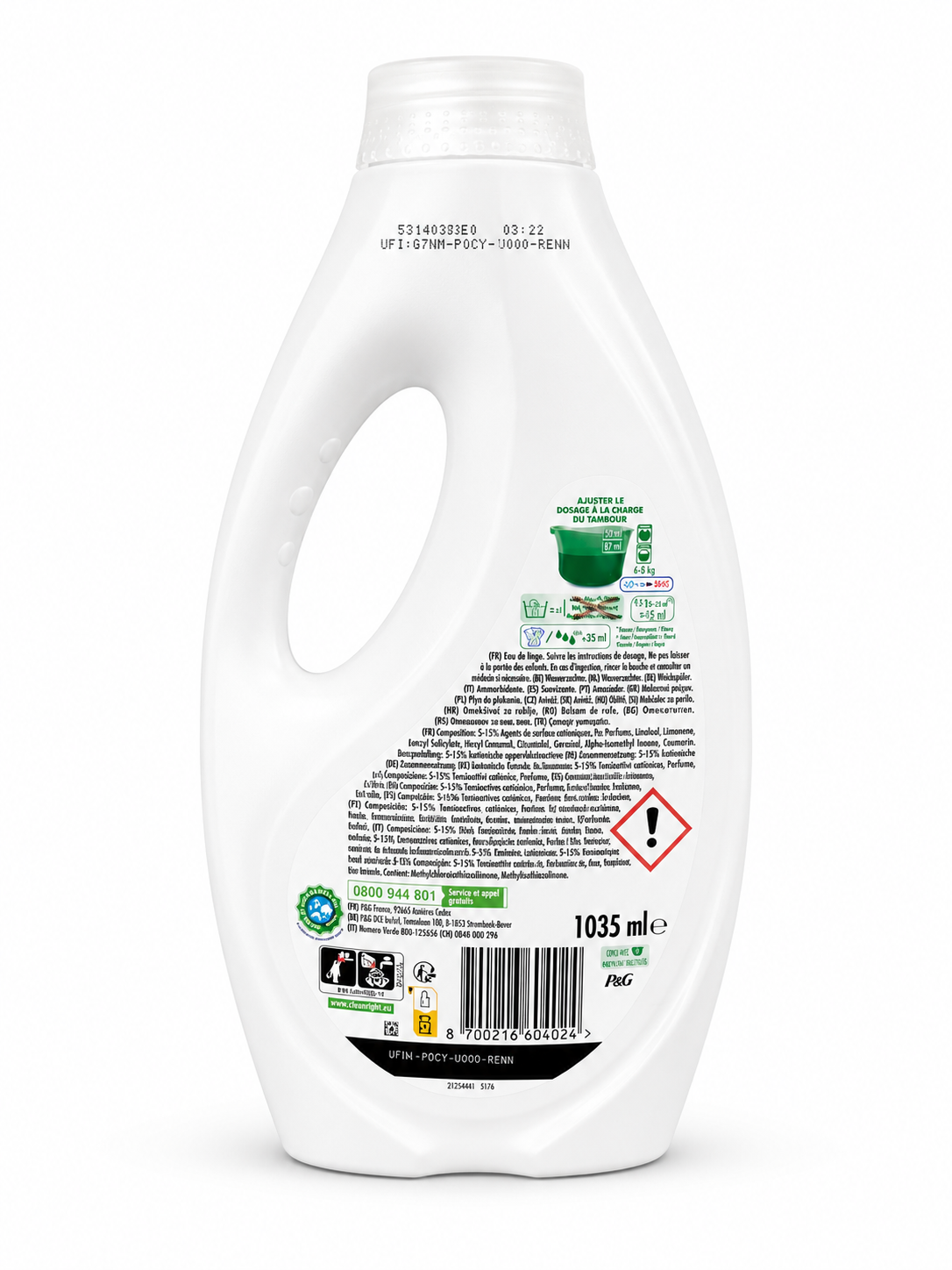 Ariel Lessive Liquide Détachante 23 Lavages 1035ml