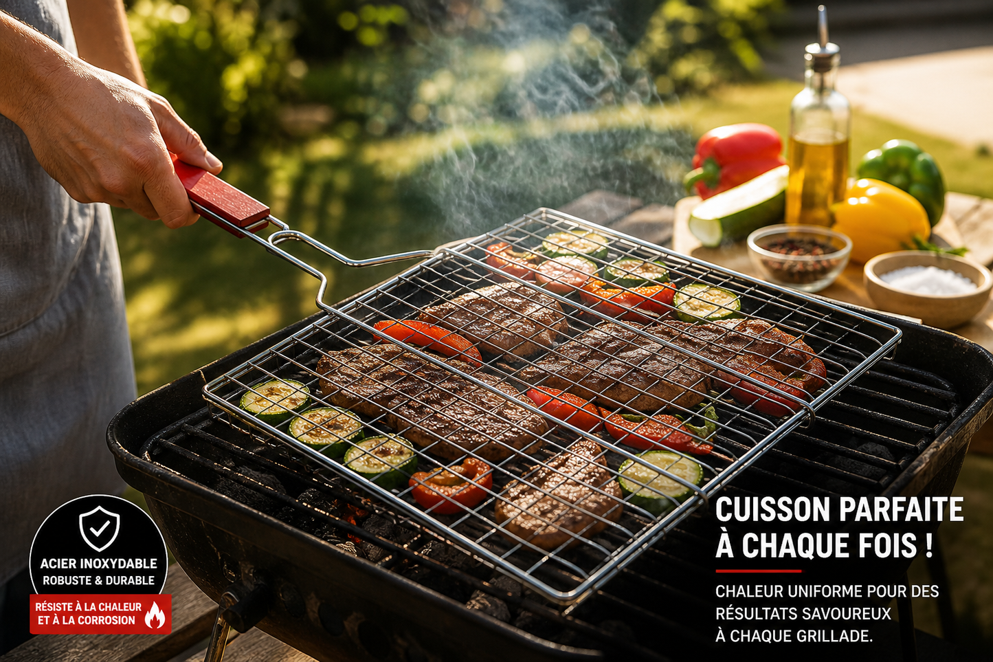 Grille BBQ Double en Acier Inoxydable avec Poignée GM