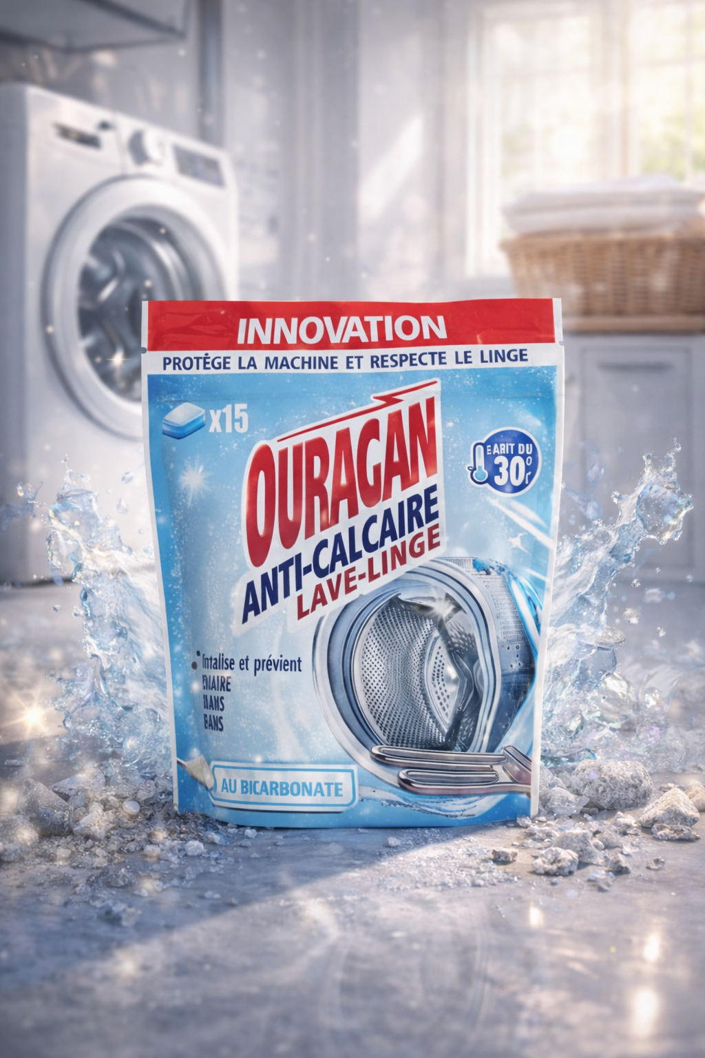 Ouragan Anti-Calcaire Lave-Linge au Bicarbonate – Protection & Performance (x15)