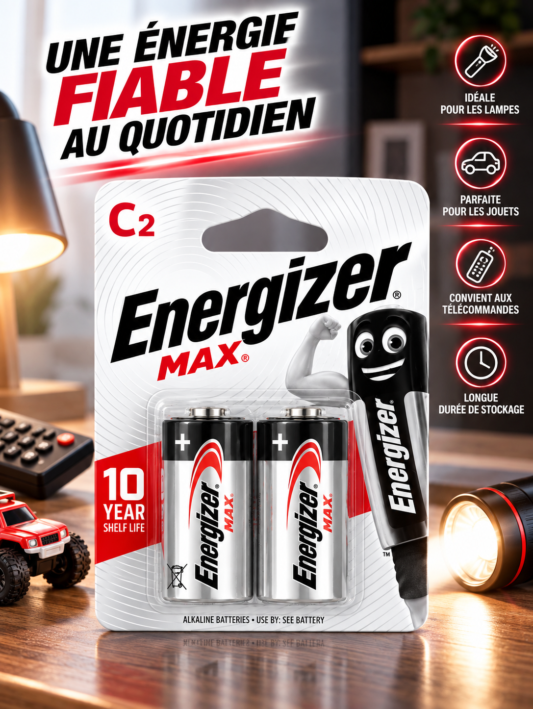 Energizer MAX C 1,5V LR14 – Pack de 2 Piles Alcalines