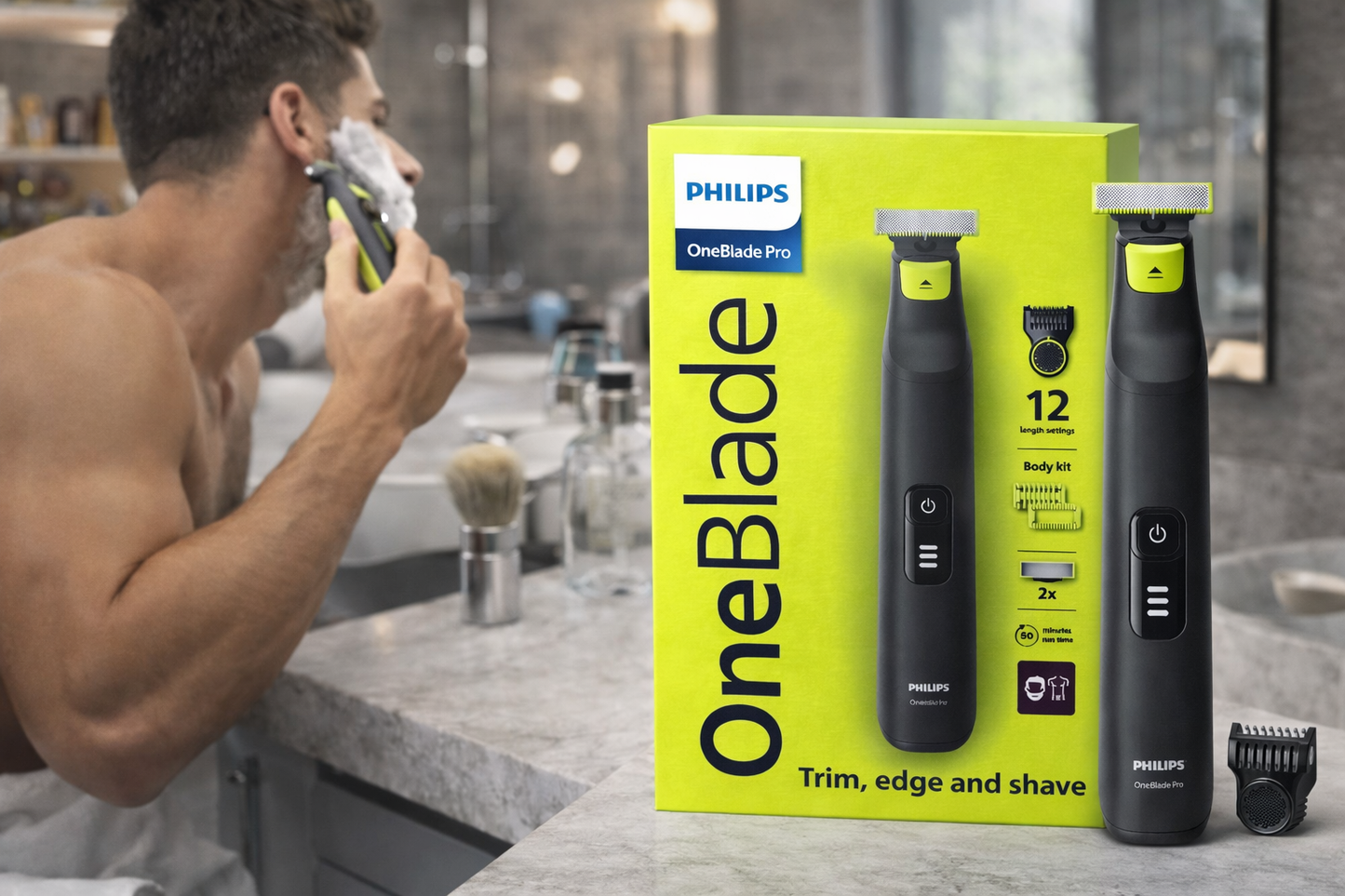 Tondeuse Philips OneBlade Pro – Trim, Edge & Shave – 12 Longueurs