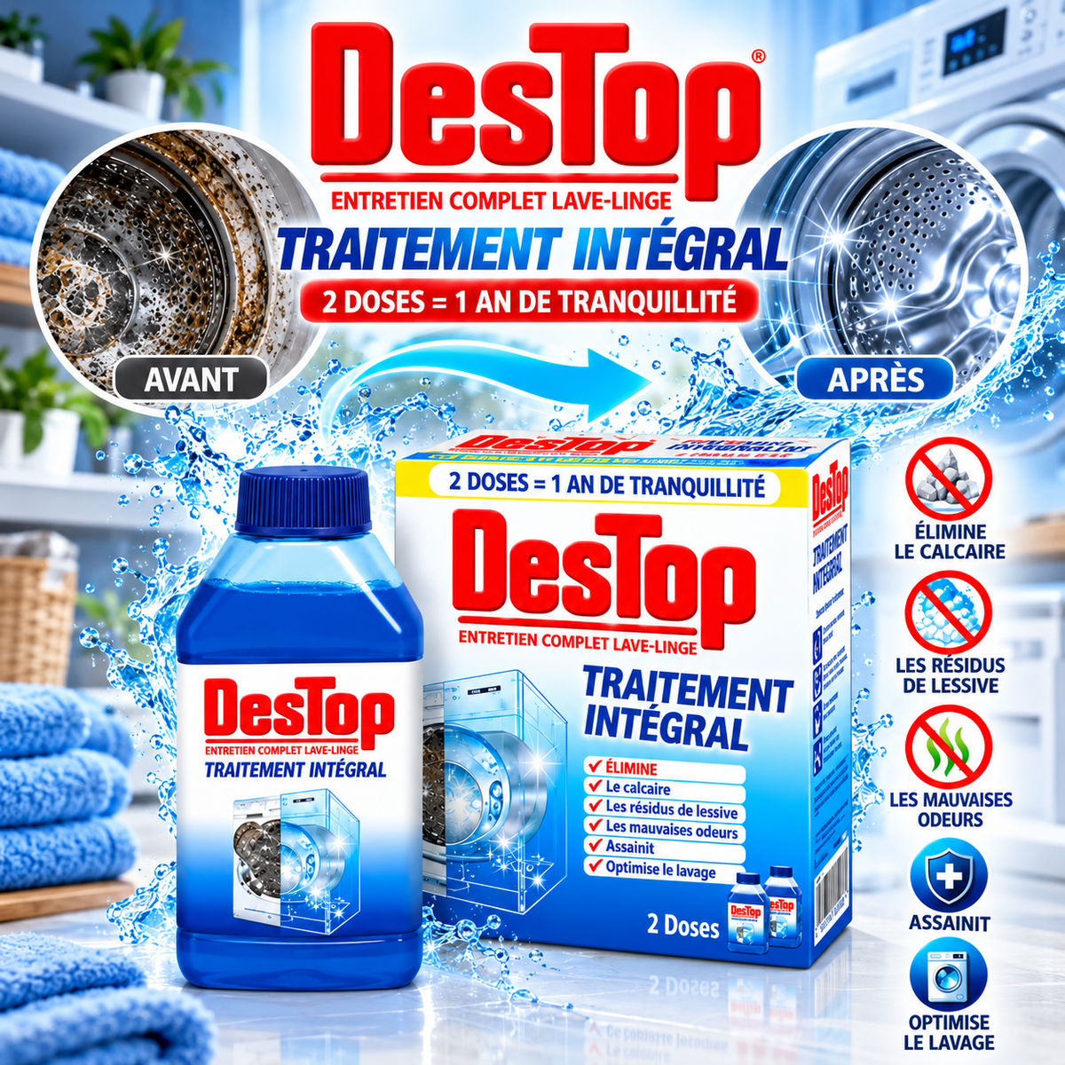 Destop Entretien Complet -Nettoyant Lave Linge