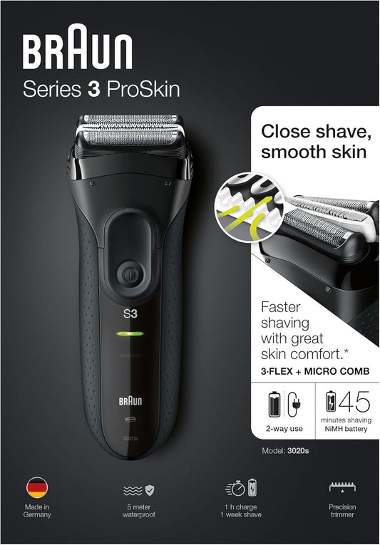 Braun Series 3 ProSkin 3020s – Rasoir  Electrique A Barbe Homme, Noir, Etanche