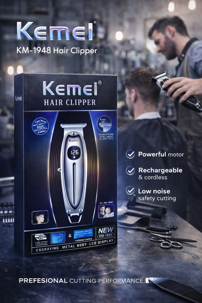 Tondeuse Kemei KM-1948 Professionnelle – Écran LCD – Corps Métal – Batterie 1400mAh
