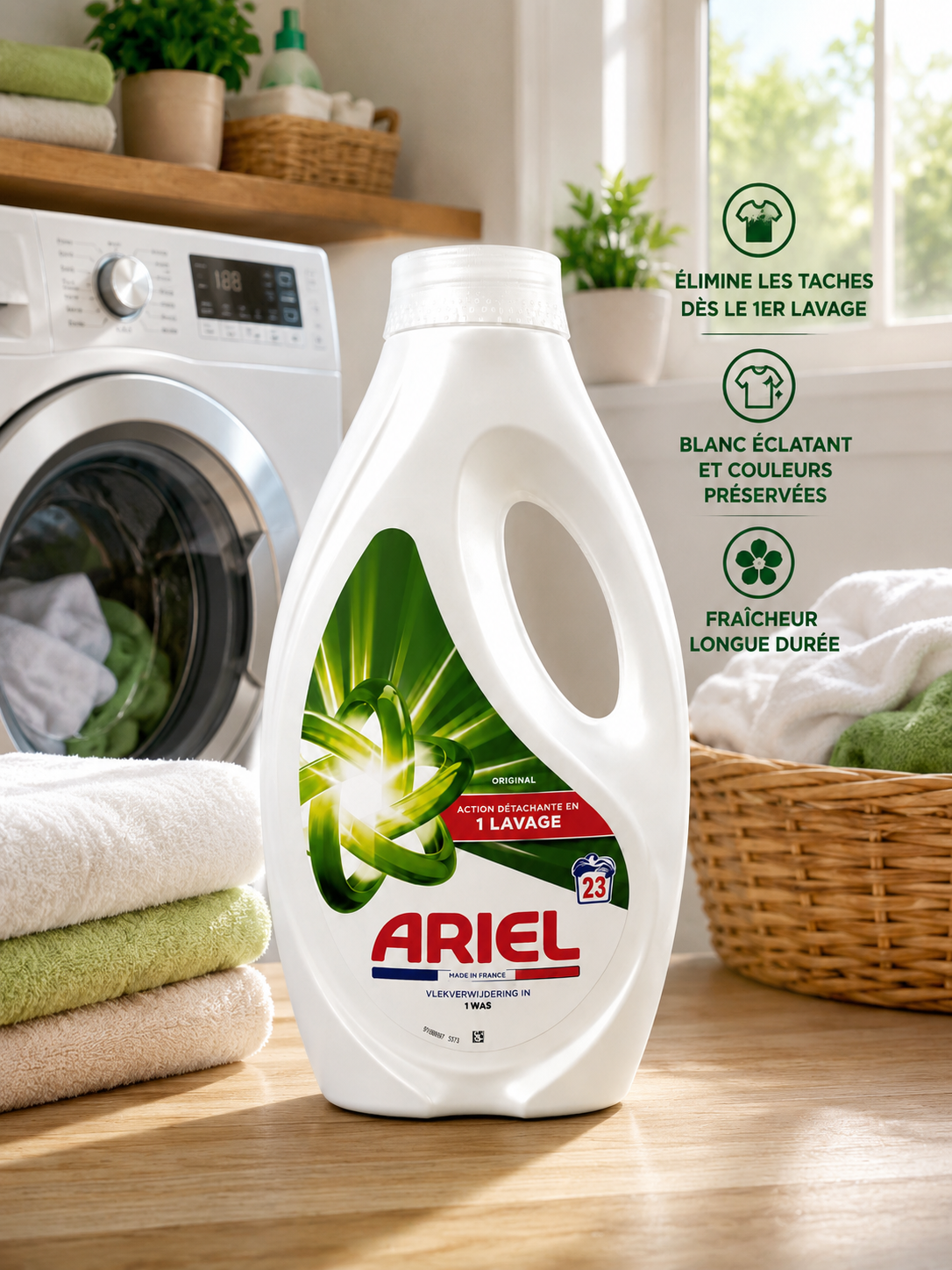 Ariel Lessive Liquide Détachante 23 Lavages 1035ml