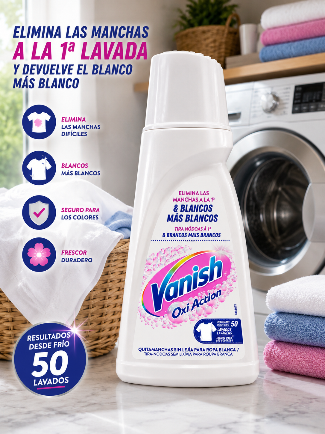 Vanish Oxi Action Blanc – Détachant Liquide pour Linge Blanc 50 Lavages