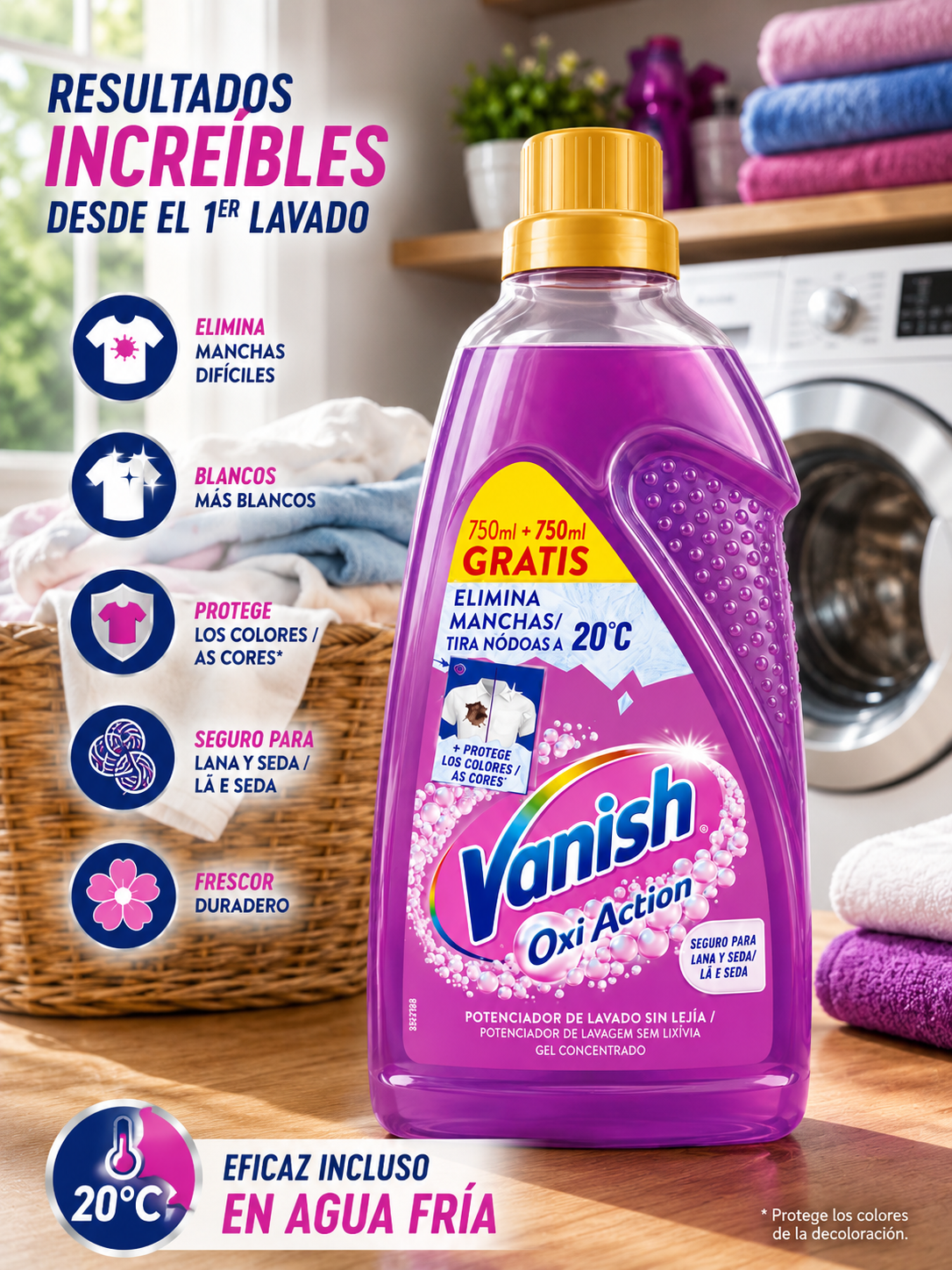 Vanish Oxi Action Couleurs Gel Concentré – Détachant & Booster de Lavage 1500ML
