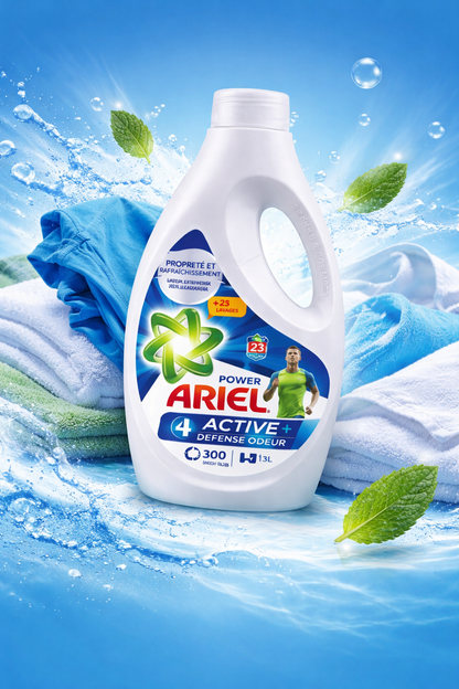 Ariel Active+ Défense Odeur – Lessive liquide (23 lavages)