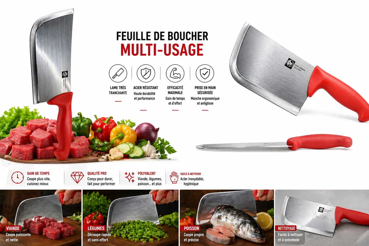 Couteau feuille de boucher Professionnel Multi-Usage