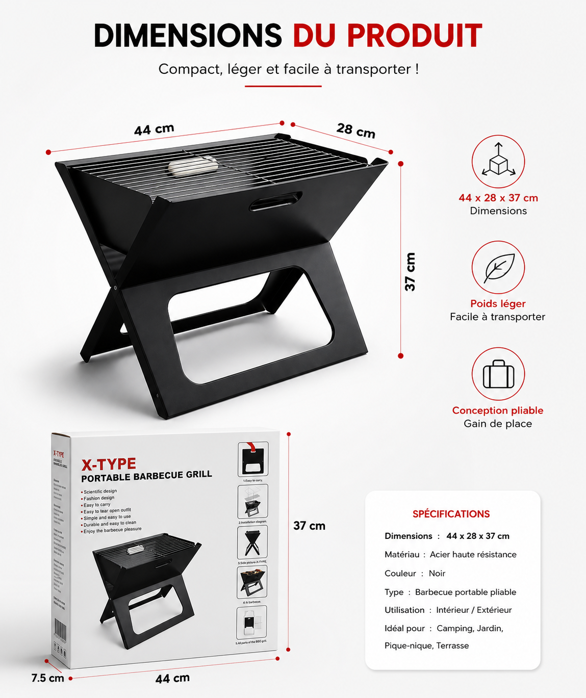 Barbecue Portable Pliable X-Type شواية محمولة قابلة للطي
