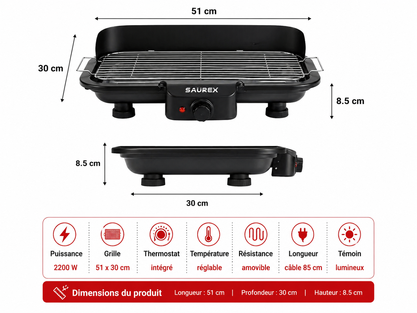 Grill Électrique SAÜREX 2-en-1 avec Support –شواية كهربائية