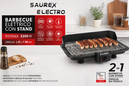 Grill Électrique SAÜREX 2-en-1 avec Support –شواية كهربائية