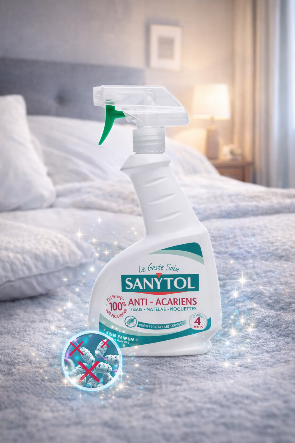 Sanytol Anti-Acariens – Spray Désinfectant Tissus & Matelas (Sans Parfum)
