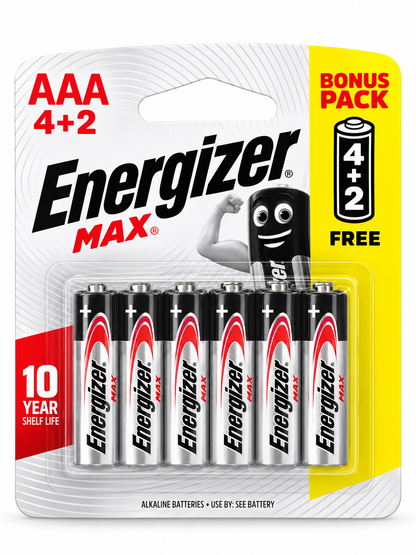Energizer MAX AAA 1,5V – Pack Bonus 4 + 2 Piles Alcalines