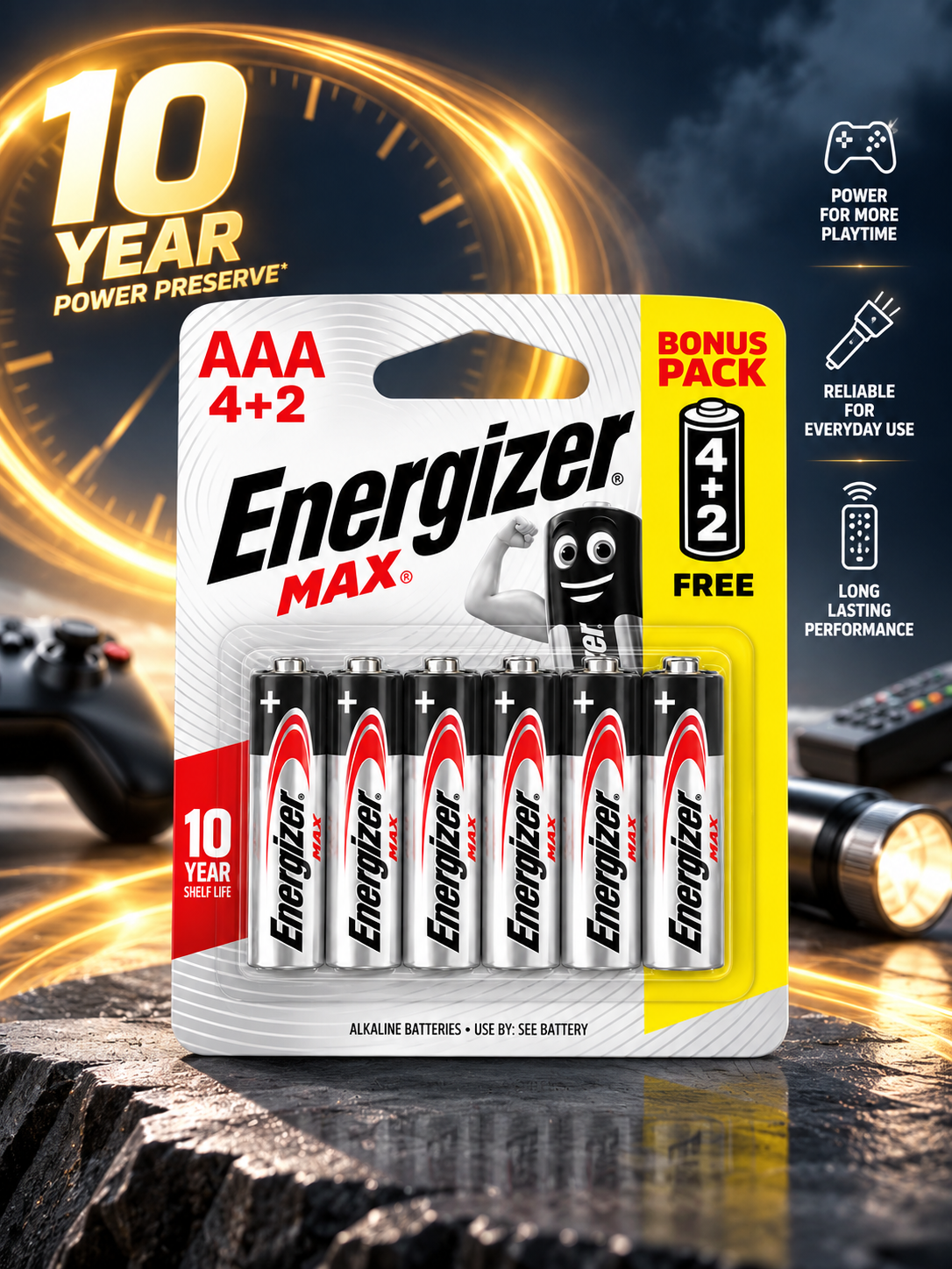 Energizer MAX AAA 1,5V – Pack Bonus 4 + 2 Piles Alcalines