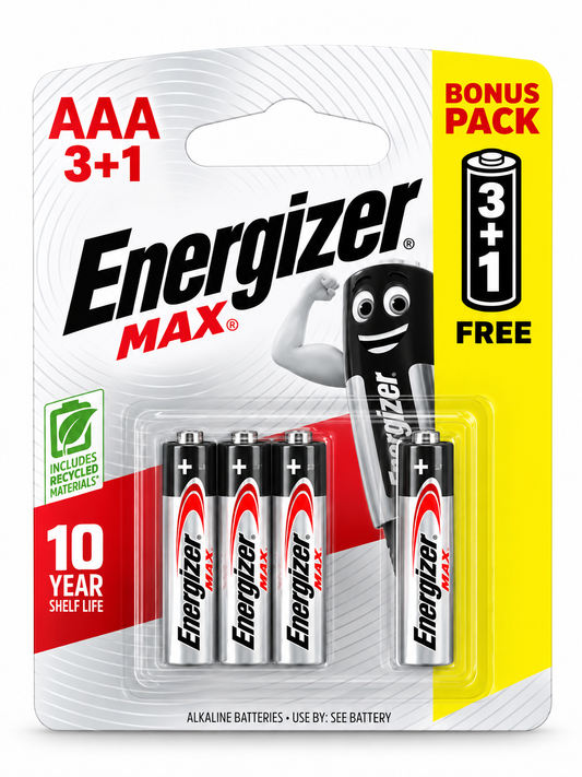 Energizer MAX AAA 1,5V Pile Alcaline– Pack Bonus 3+1