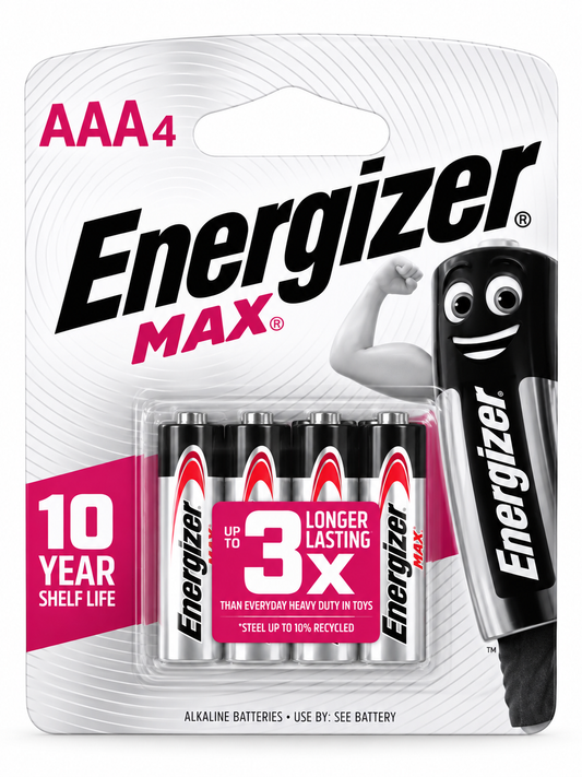 Energizer MAX AAA 1,5V – Pack de 4 Piles Alcalines Longue Durée