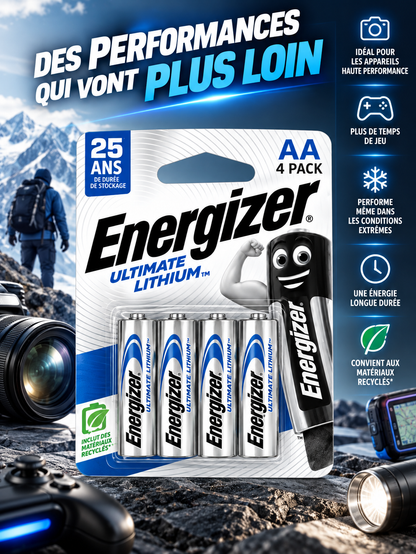 Energizer Ultimate Lithium AA 1,5V – Pack de 4 Piles