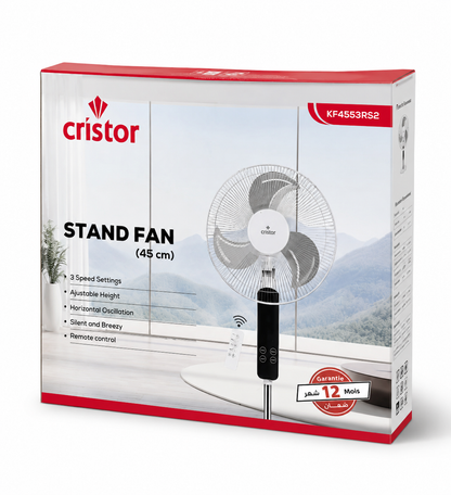 Ventilateur Cristor sur pied 45cm Silencieux avec Télécommande