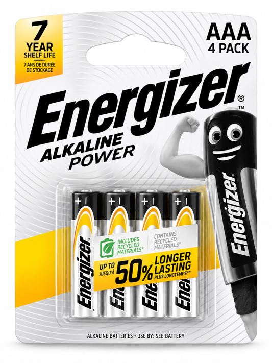 Energizer Alkaline Power AAA 1,5V – Pack de 4 Piles Alcalines