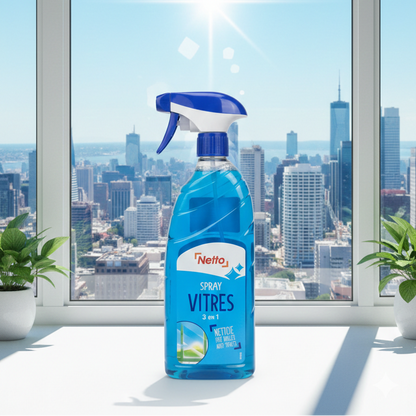 Spray Vitres Netto 3 en 1 – Nettoyage Rapide, Brillance & Anti-Traces