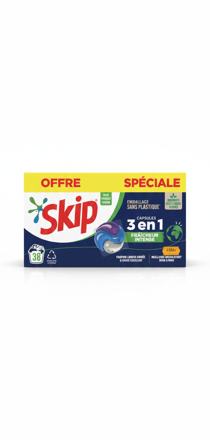 Skip Capsules 3-en-1 – Lessive Fraîcheur Intense (38 Lavages)