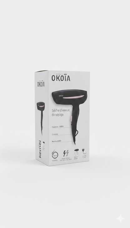 Sèche-Cheveux de Voyage OKOIA 1200W – Double Voltage