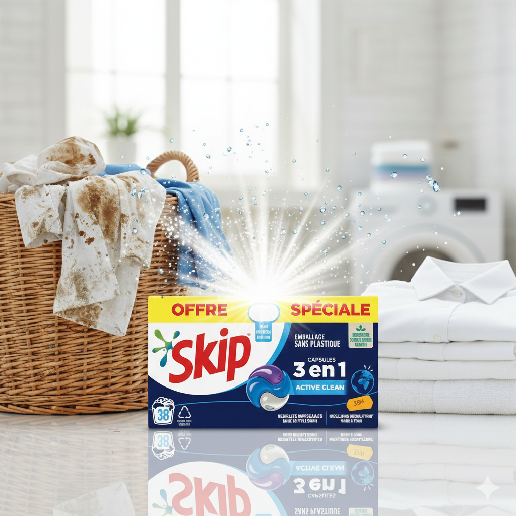 Skip Écodoses 3-en-1 Active Clean – Lessive Capsules (38 Lavages)