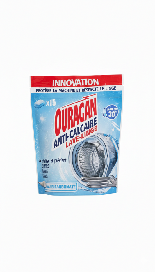 Ouragan Anti-Calcaire Lave-Linge au Bicarbonate – Protection & Performance (x15)