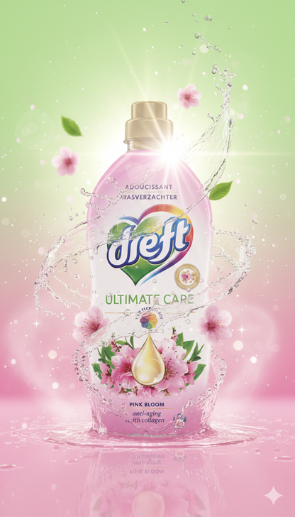 Dreft Ultimate Care Pink Bloom – Adoucissant au Collagène (40 lavages)