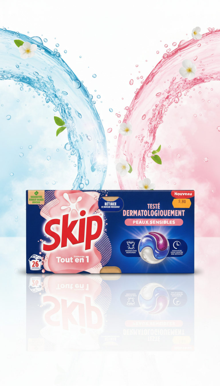 Skip Écodoses Tout-en-1 Peaux Sensibles – Lessive Capsules (26 Lavages)