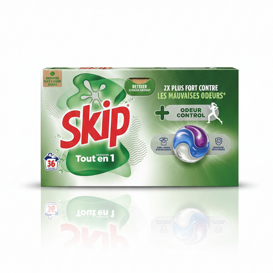 Skip Écodoses Tout-en-1 – Lessive Capsules Odeur Control (36 Lavages)