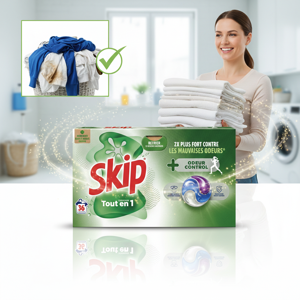 Skip Écodoses Tout-en-1 – Lessive Capsules Odeur Control (36 Lavages)