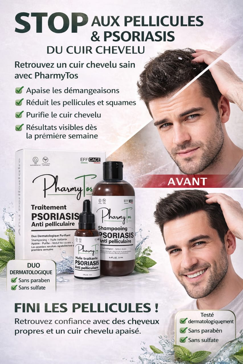 PharmyTos Traitement Psoriasis & Anti-Pelliculaire  Duo Shampooing + Huile Dermatologique