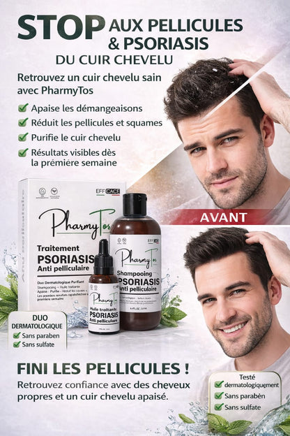 PharmyTos Traitement Psoriasis & Anti-Pelliculaire  Duo Shampooing + Huile Dermatologique