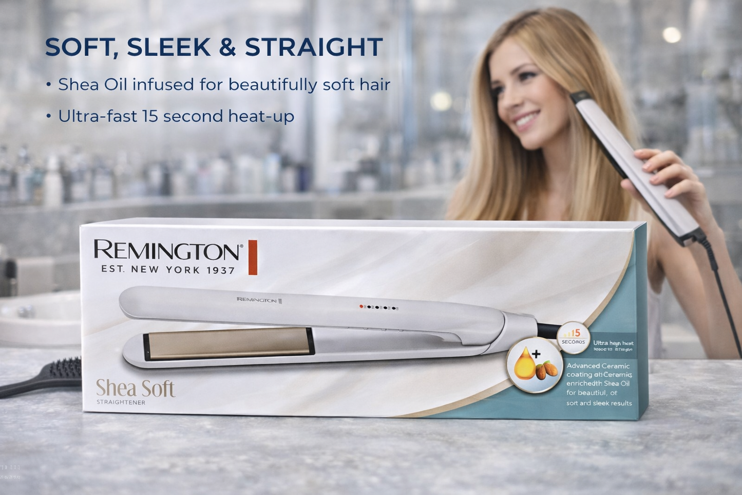 Lisseur Remington Shea Soft – Plaques Céramique au Beurre de Karité