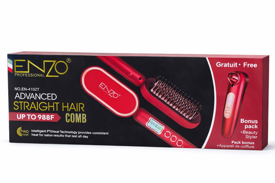 Brosse Lissante Chauffante ENZO EN-4102T – Jusqu’à 988°F – Avec Beauty Styler Offert