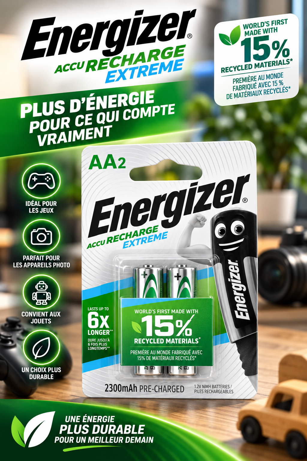 Energizer Accu Recharge Extreme AA – Piles Rechargeables 2300 mAh – 2pcs
