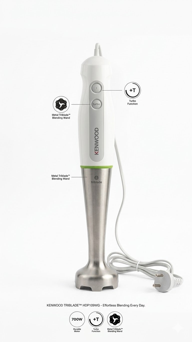 Mixeur Plongeant Kenwood Triblade 700W – Multifonction avec Fouet et Hachoir